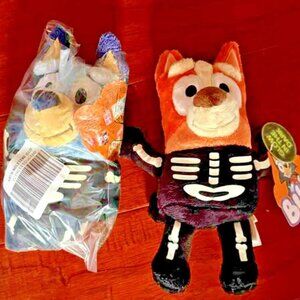 2 Brand New Bluey Glow-In-The-Dark Skeleton Plush 7.5" x 4.5"